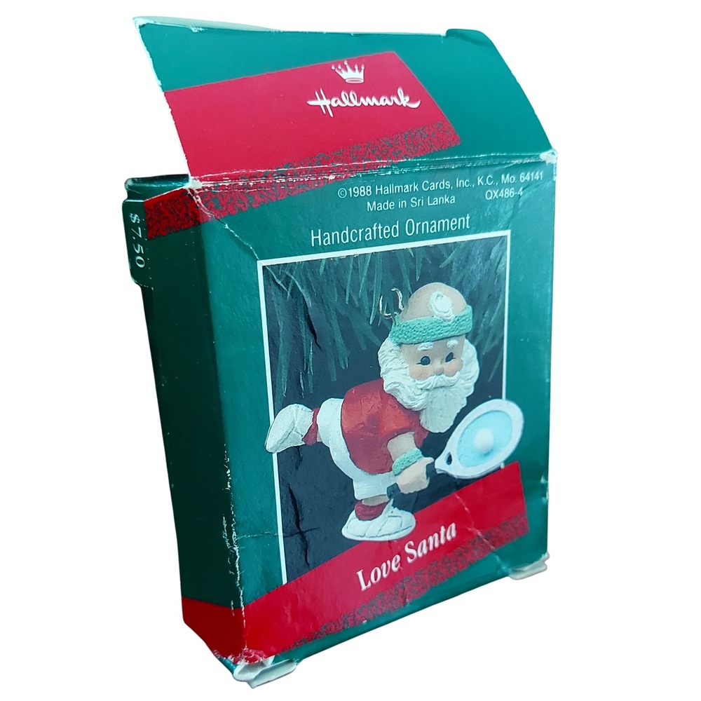 Vintage 1988 Hallmark Keepsake Love Santa Tennis Ornament QX486-4 Red White Teal